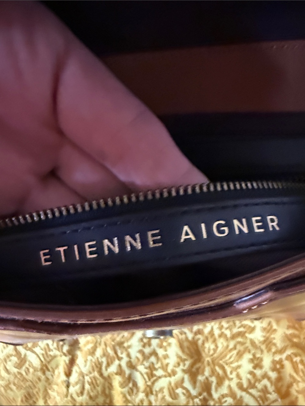 Etienne Aigner Cognac Tan Top-Handle Satchel with Brass Ring - Picture 2 of 4